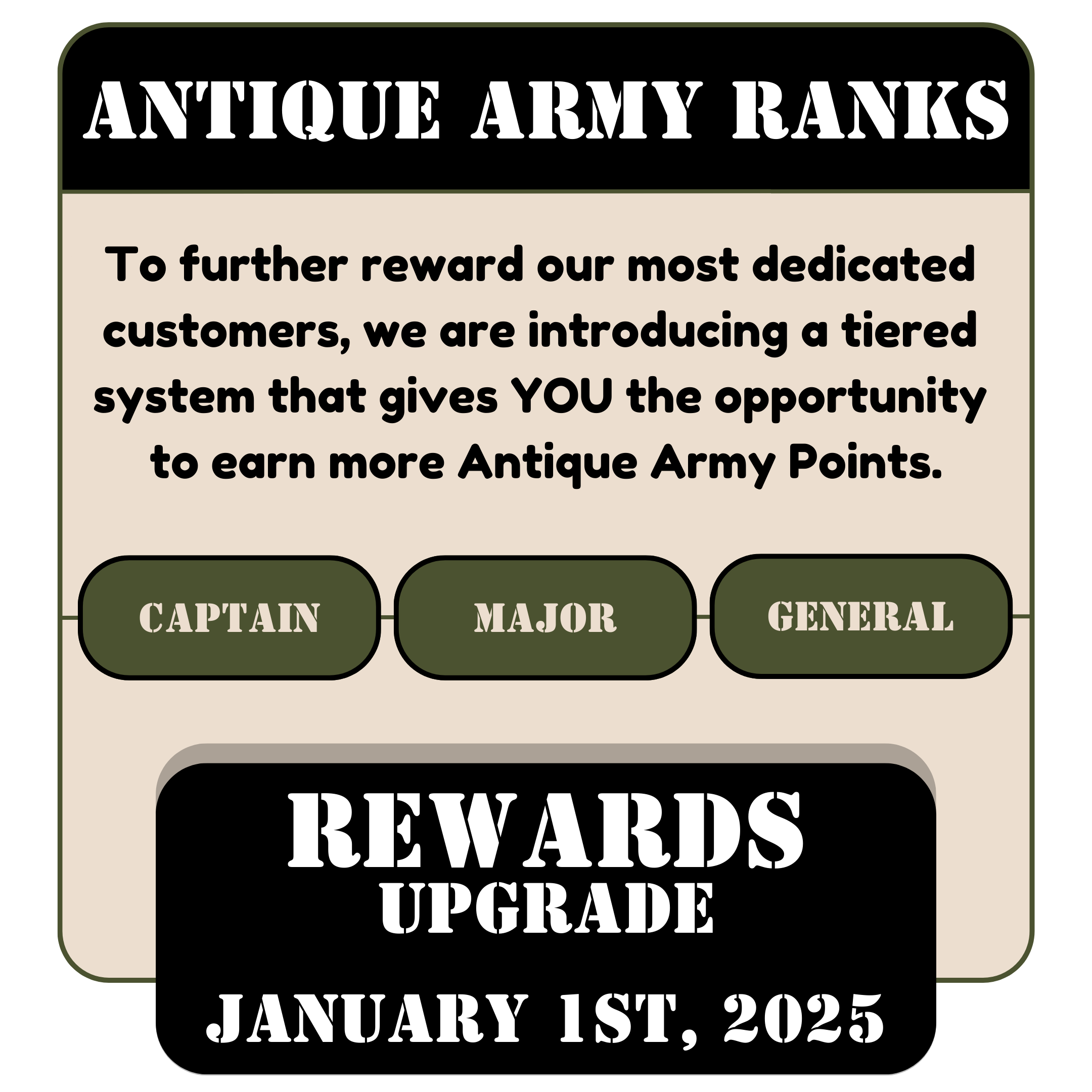 Announcing new Antique Army rewards levels